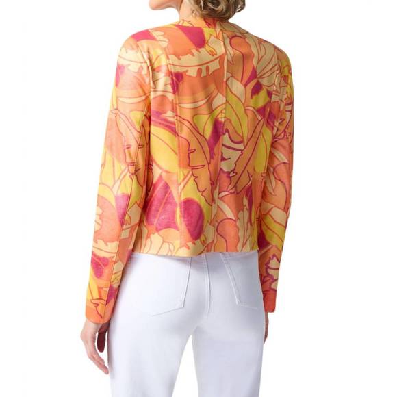 NEW JOSEPH RIBKOFF tropical print faux leather jacket in pink/multi - Picture 2 of 3